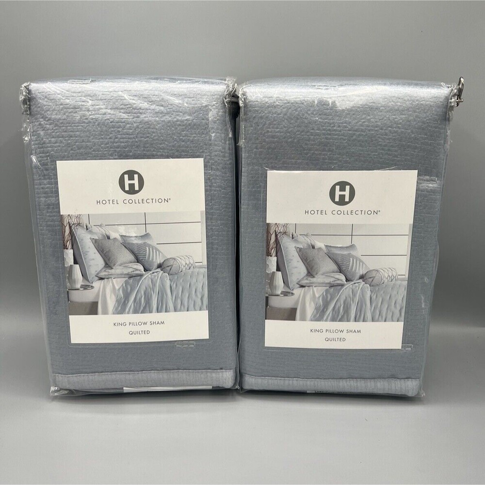 Hotel Collection Glint KING Quilted TWO SHAMS Lake Blue
